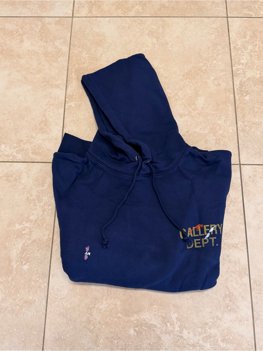 Gallery Dept Navy Hoodie with Gold Logo and Paint splatter - Picture 2 of 4